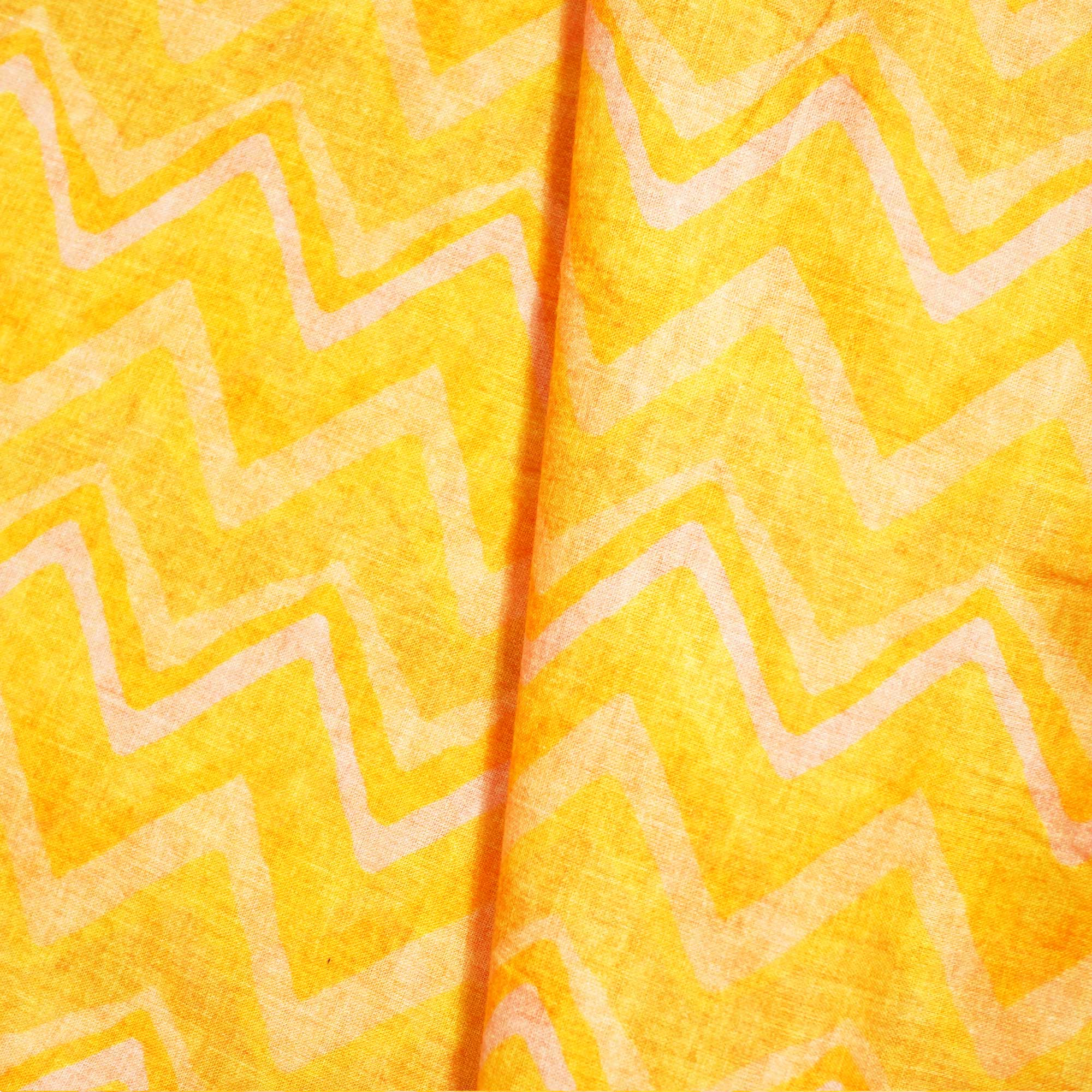 Peach & Multicolor Chevron Print Cotton Mulmul Fabric GT-25444