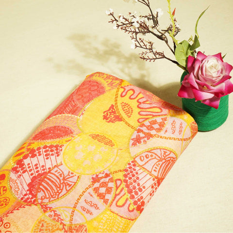 Mustard Geometrical Print Cotton Mulmul Fabric GT-25445