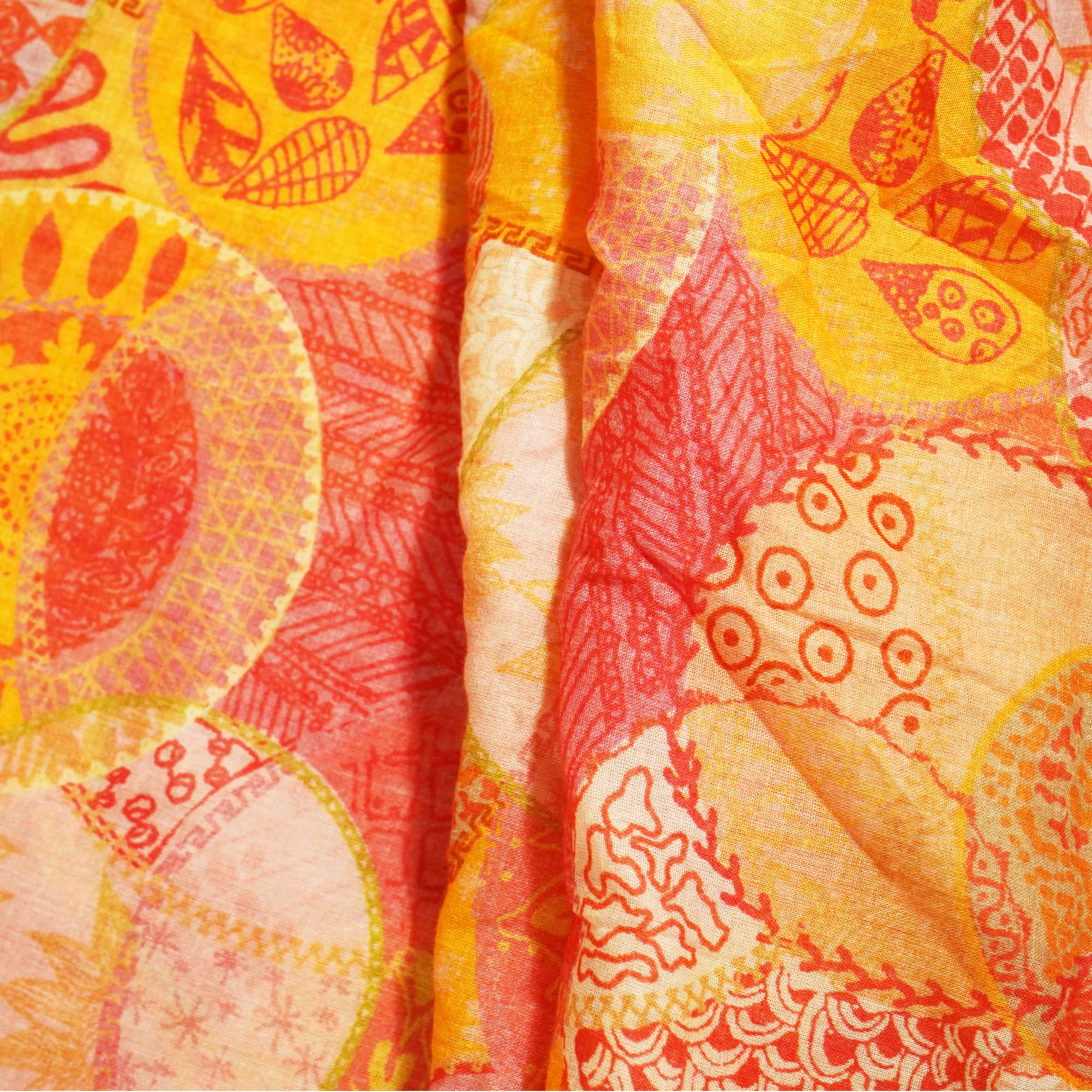 Mustard Geometrical Print Cotton Mulmul Fabric GT-25445 - TradeUNO