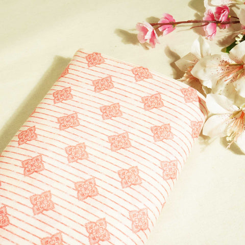 Peach & Pink Stripes Print Cotton Mulmul Fabric GT-25446