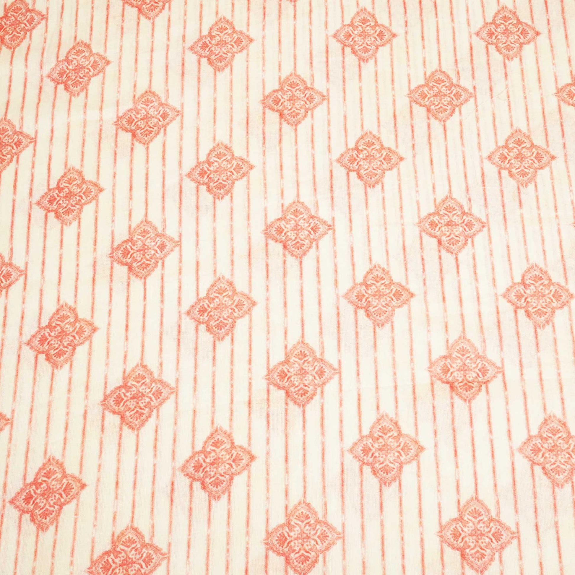 Peach & Pink Stripes Print Cotton Mulmul Fabric GT-25446