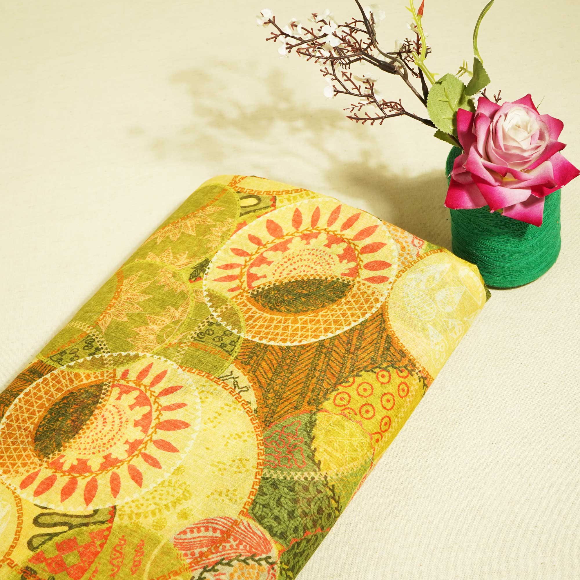 Green Abstract Print Cotton Mulmul Fabric GT-25448