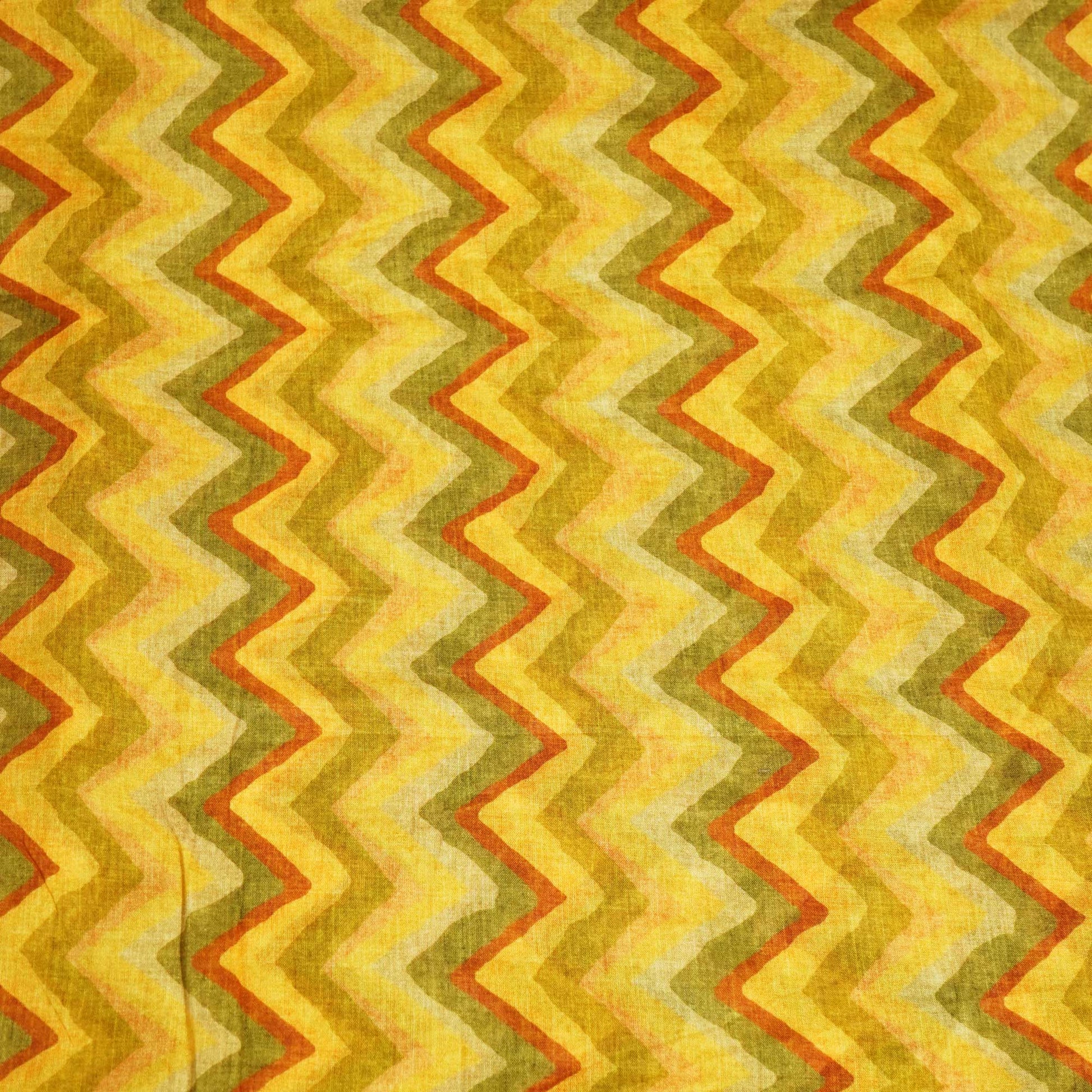 Green & Multicolor Chevron Print Cotton Mulmul Fabric GT-25449