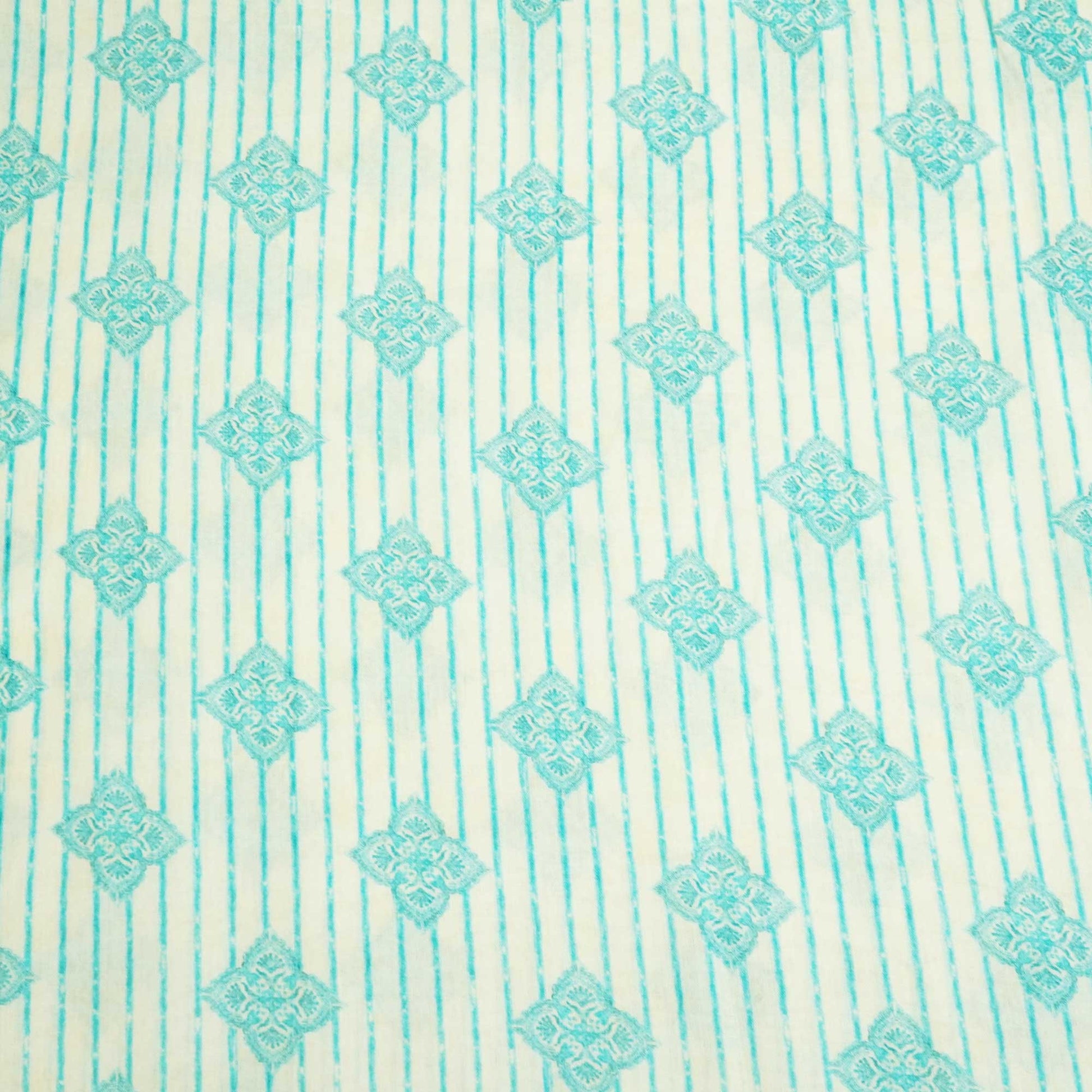 White & Stripes Print Cotton Mulmul Fabric GT-25451