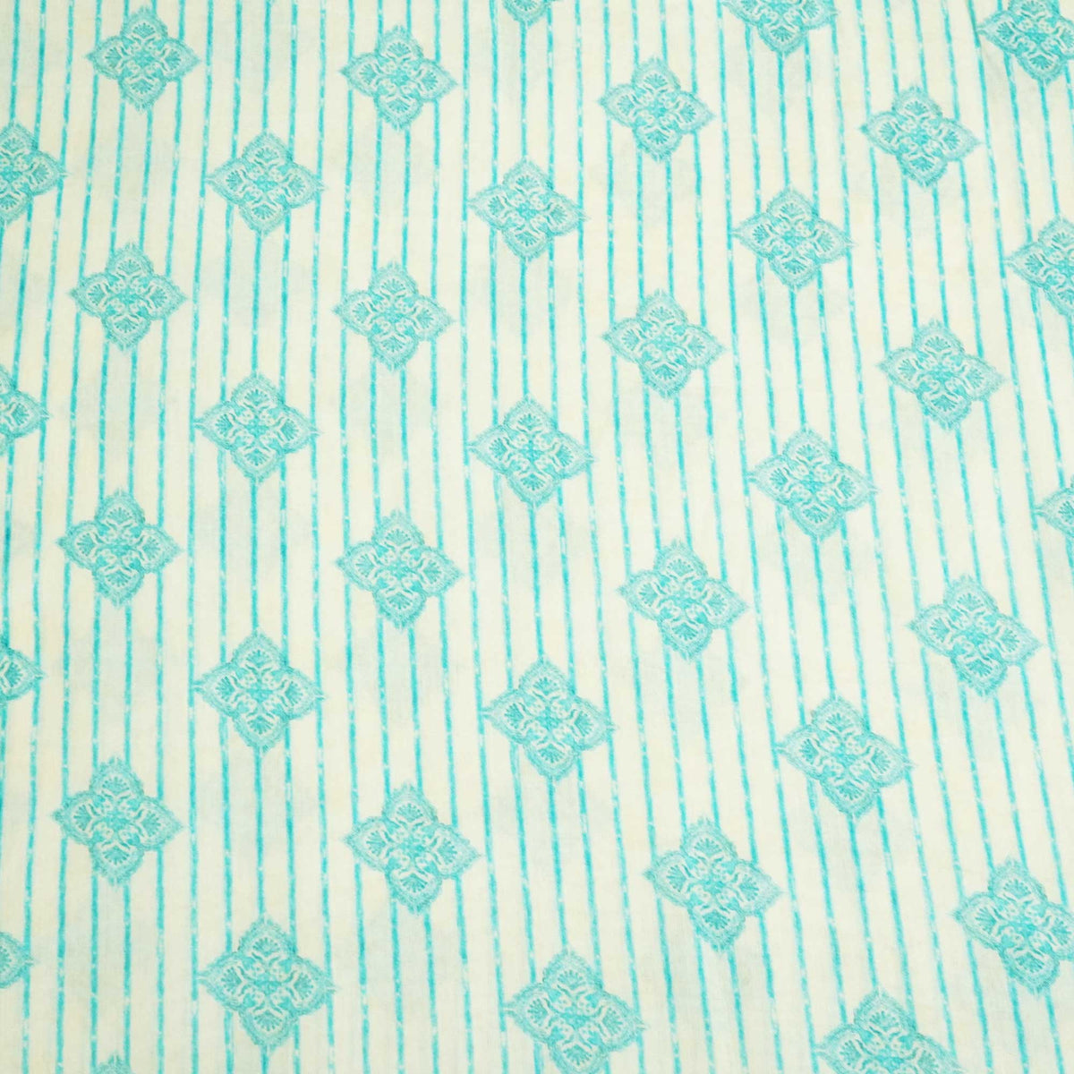 White & Stripes Print Cotton Mulmul Fabric GT-25451