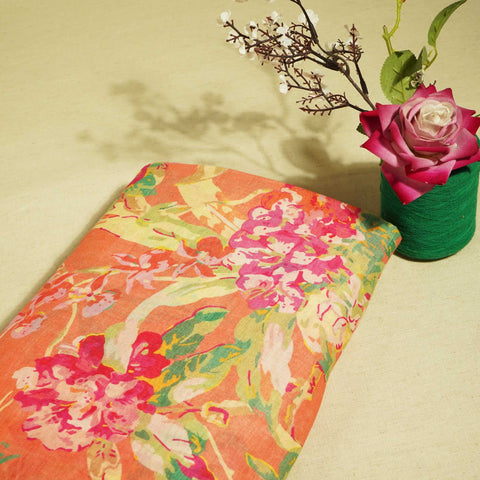 Peach Pink Floral Print Cotton Mulmul Fabric GT-25454