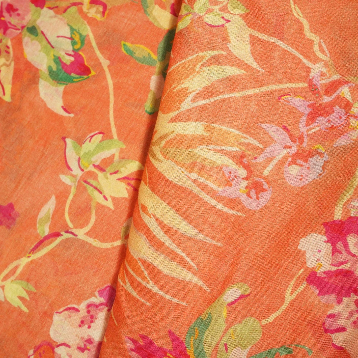Peach Pink Floral Print Cotton Mulmul Fabric GT-25454