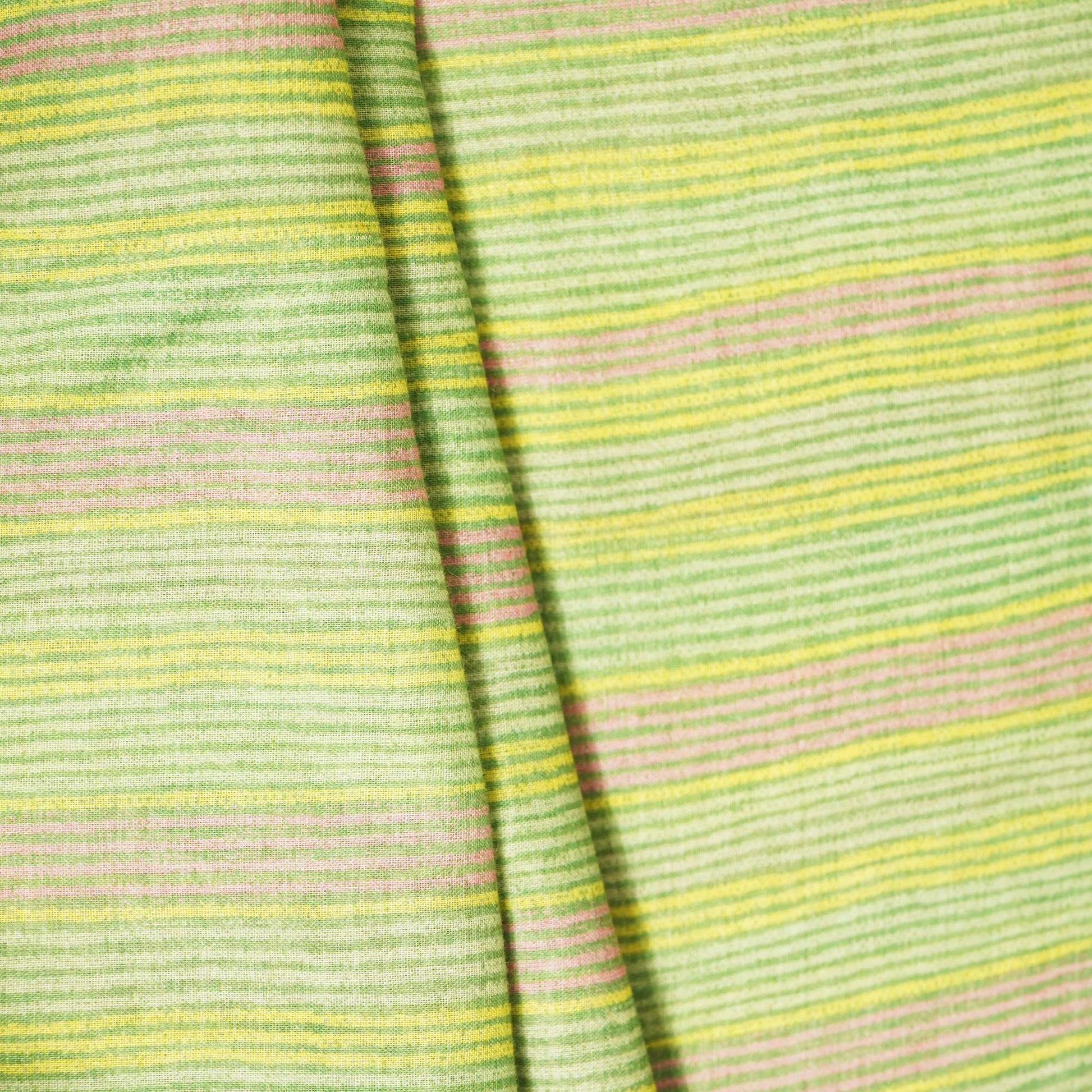 Green Multicolor Stripes Print Cotton Mulmul Fabric GT-25457