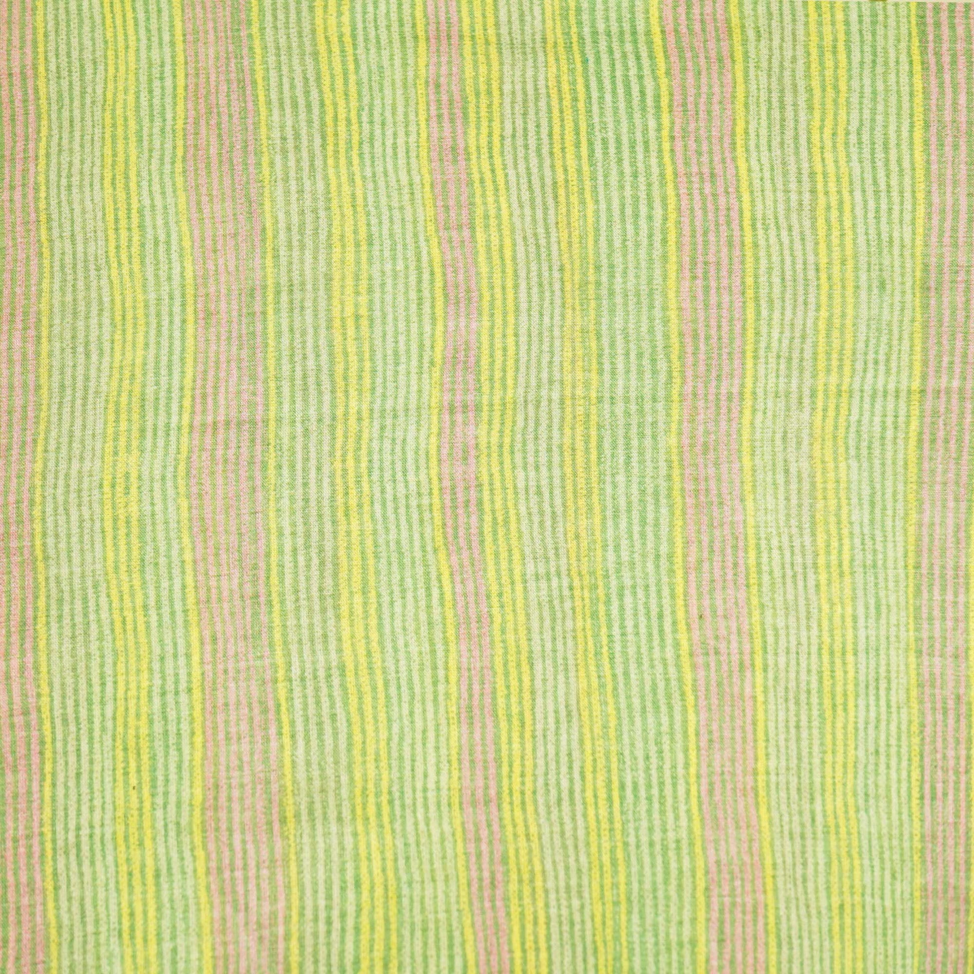 Green Multicolor Stripes Print Cotton Mulmul Fabric GT-25457