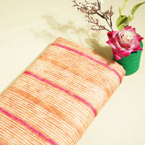 Orange & Multicolor Stripes Print Cotton Mulmul Fabric GT-25463