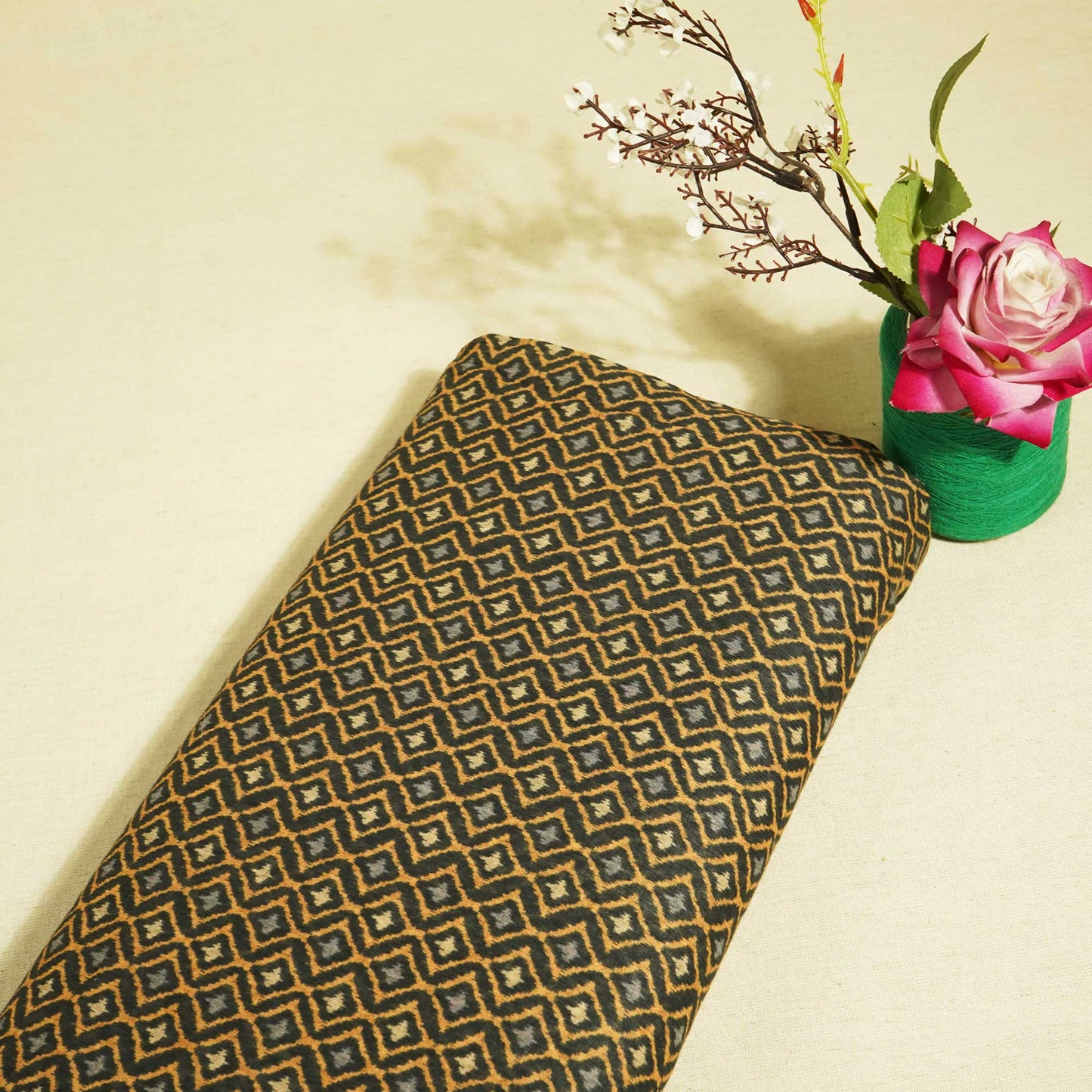 Brown and Grey Geometrical Print Cotton Mulmul Fabric GT-25465