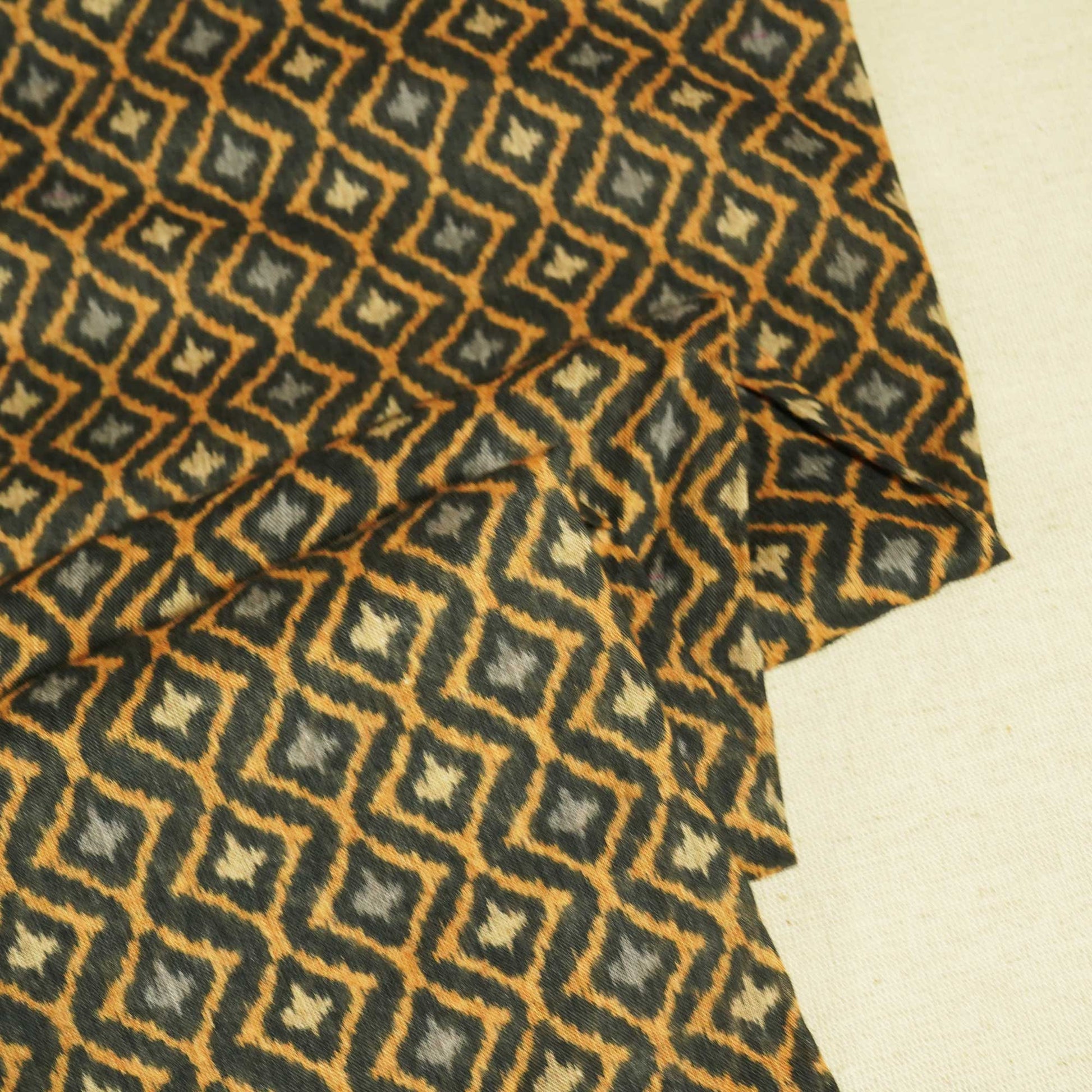 Brown and Grey Geometrical Print Cotton Mulmul Fabric GT-25465