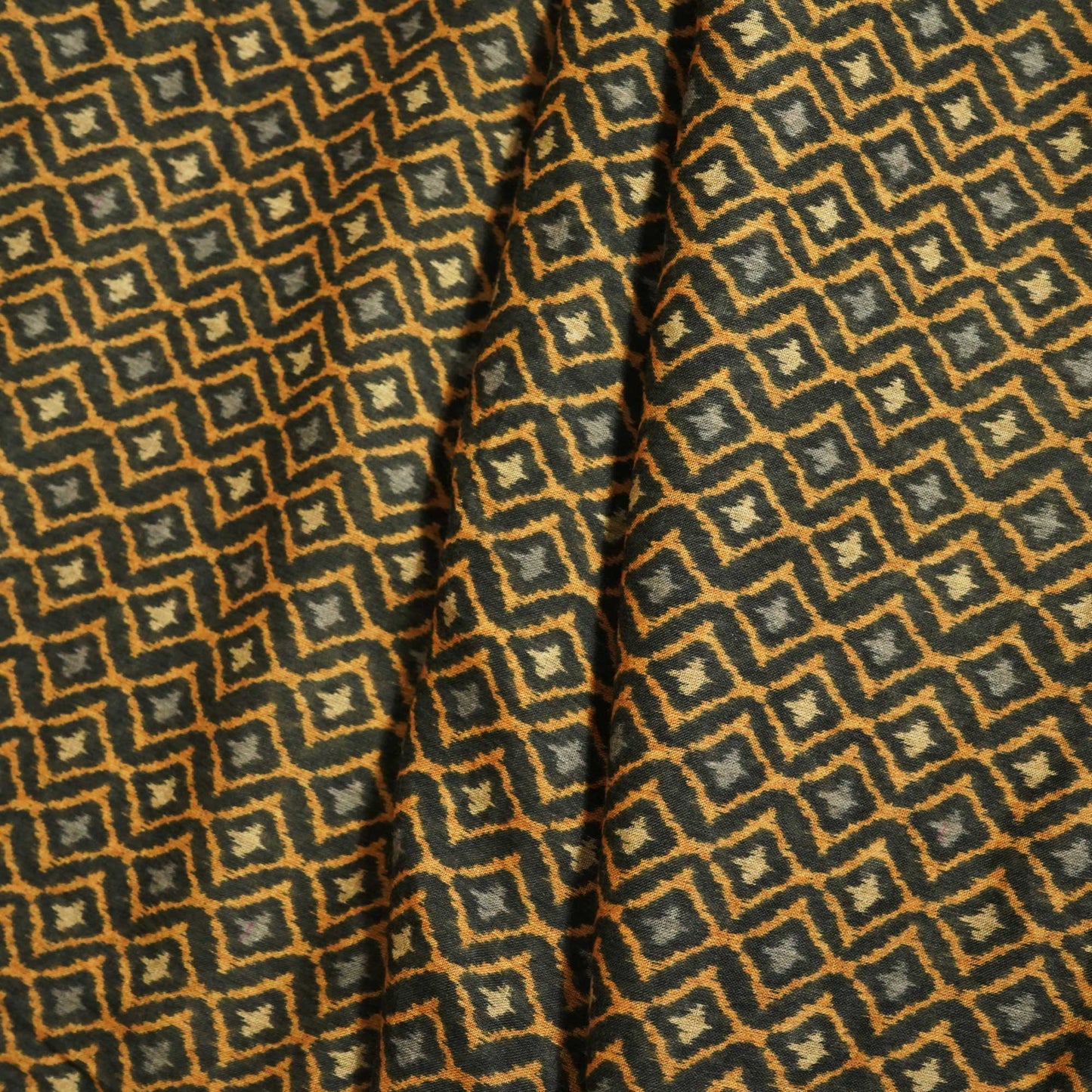 Brown and Grey Geometrical Print Cotton Mulmul Fabric GT-25465