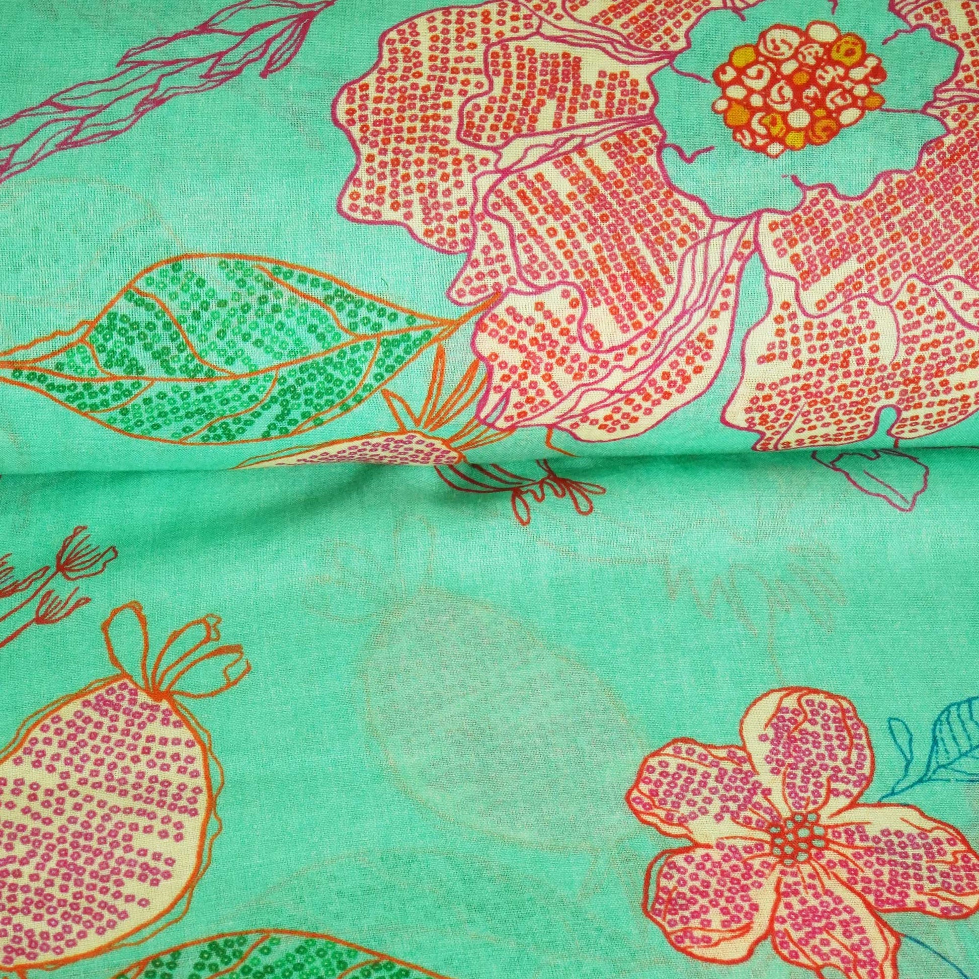 Sea Green Floral Print Cotton Mulmul Fabric GT-25471