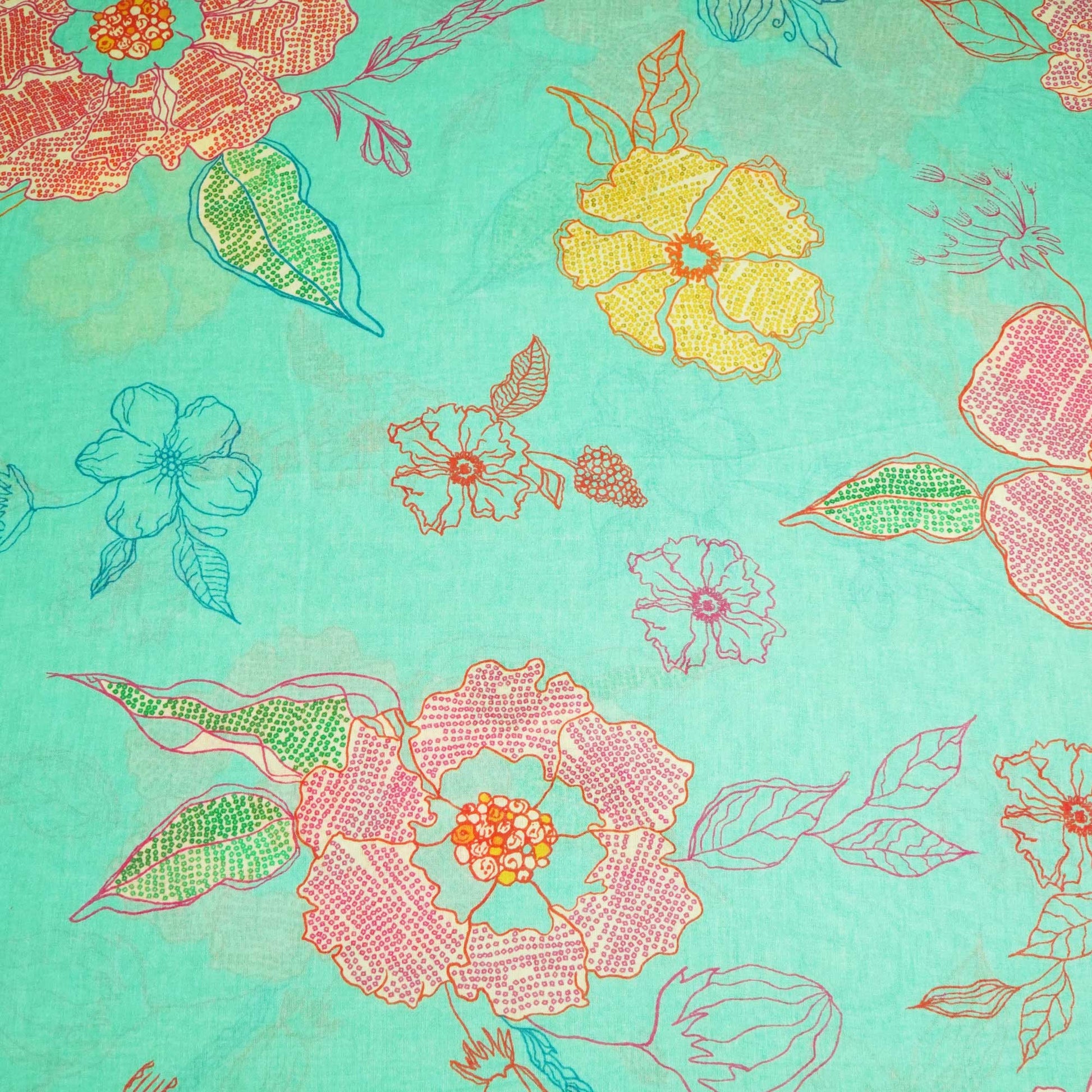 Sea Green Floral Print Cotton Mulmul Fabric GT-25471