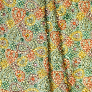Sea Green Thread Sequins Embroidery Organza Fabric WI-25473