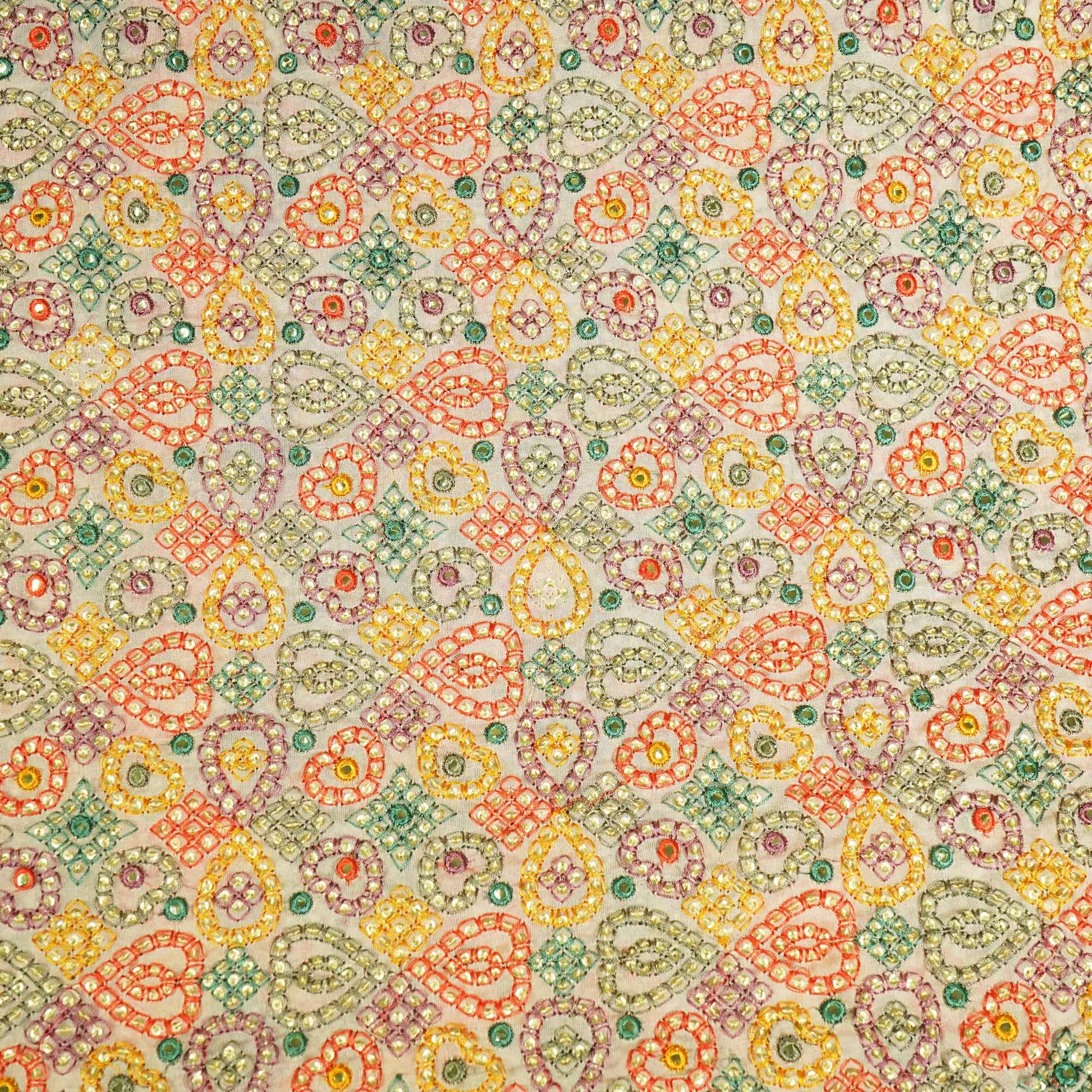 Peach Pink Thread Sequins Embroidery Organza Fabric WI-25474