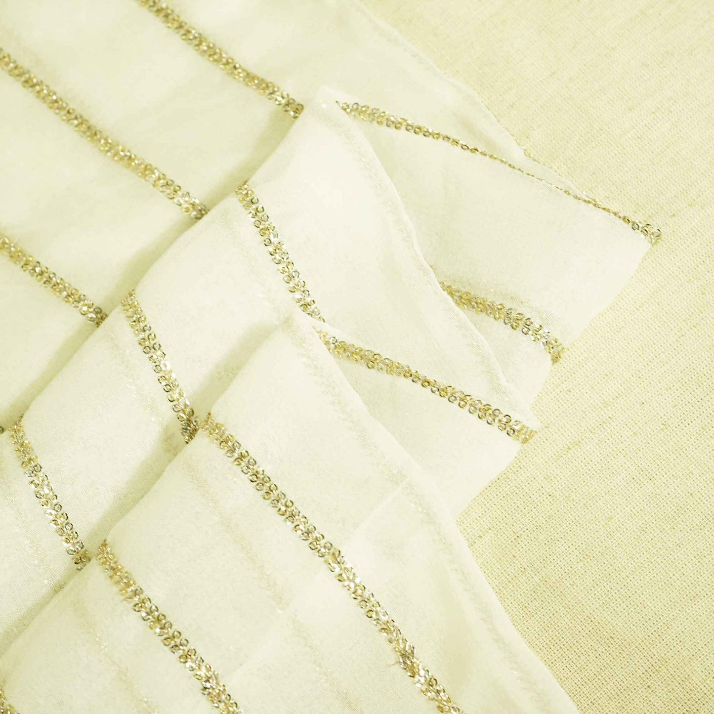 White & Golden Sequins Georgette Fabric WI-25475