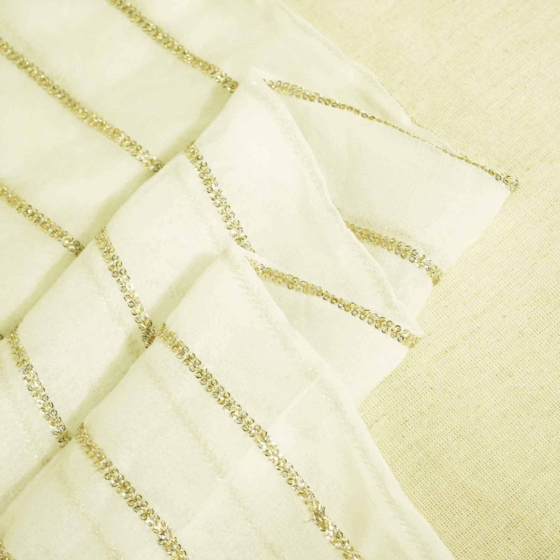 White & Golden Sequins Georgette Fabric WI-25475