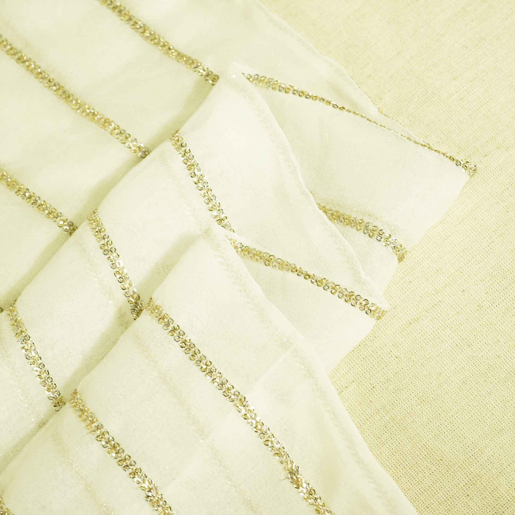White & Golden Sequins Georgette Fabric WI-25475