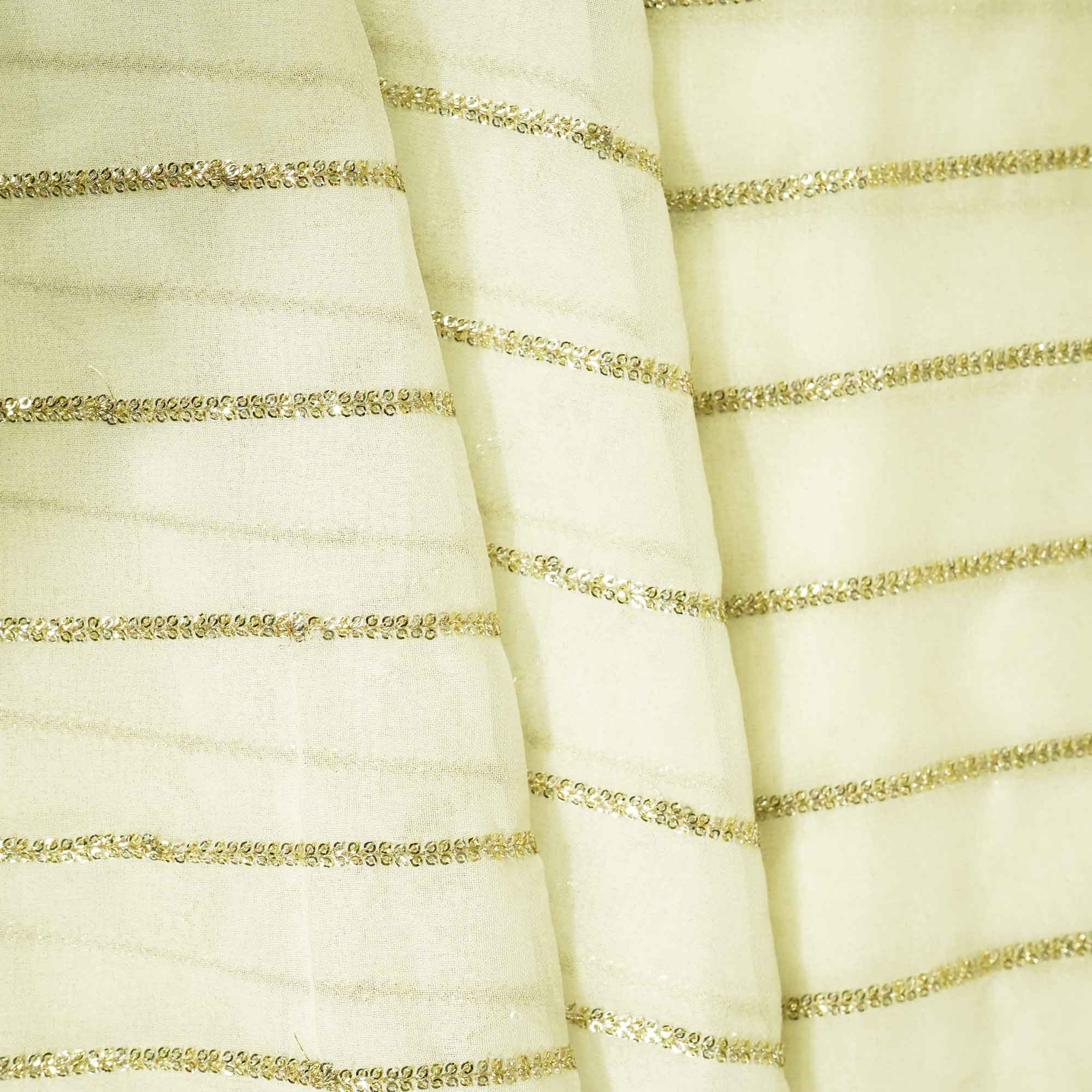 White & Golden Sequins Georgette Fabric WI-25475