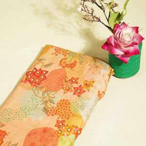 Peach Pink Floral Cutdana Embroidery Satin Chiffon Fabric GT-25476