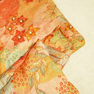 Peach Pink Floral Cutdana Embroidery Satin Chiffon Fabric GT-25476
