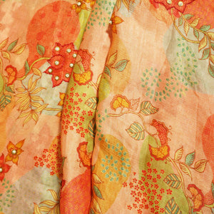 Peach Pink Floral Cutdana Embroidery Satin Chiffon Fabric GT-25476