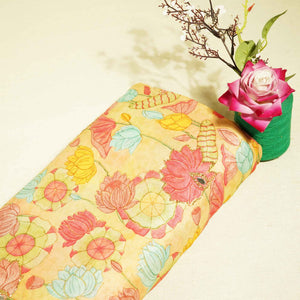 Yellow Multicolor Floral Cutdana Mirror Embroidery Satin Chiffon Fabric GT-25477