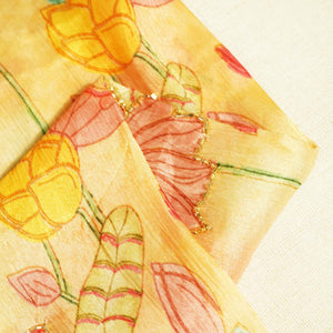 Yellow Multicolor Floral Cutdana Mirror Embroidery Satin Chiffon Fabric GT-25477
