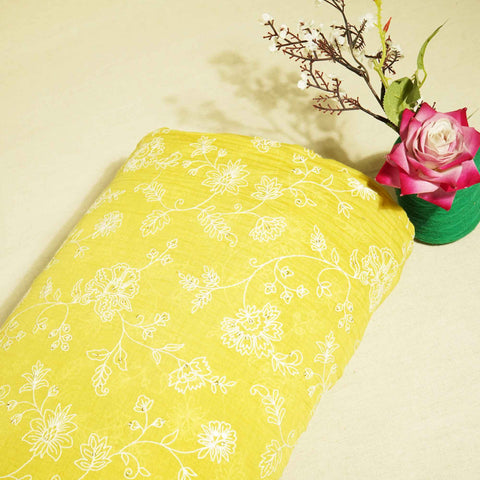Lemon Green Floral Sequins Embroidery Chanderi Fabric GT-25480