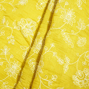 Lemon Green Floral Sequins Embroidery Chanderi Fabric GT-25480