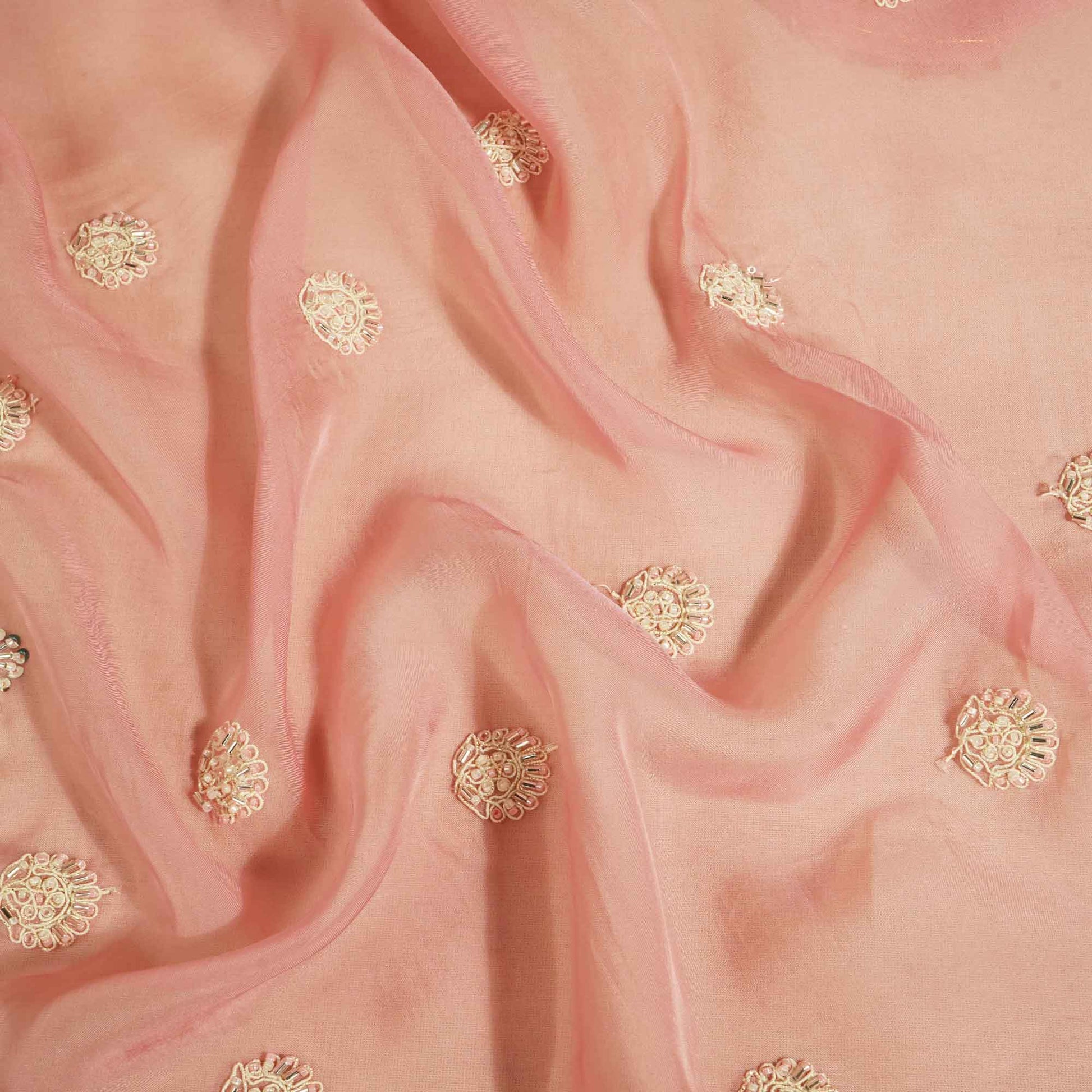 Pink Floral Cutdana & Sequins Embroidery Organza Fabric GT-25487