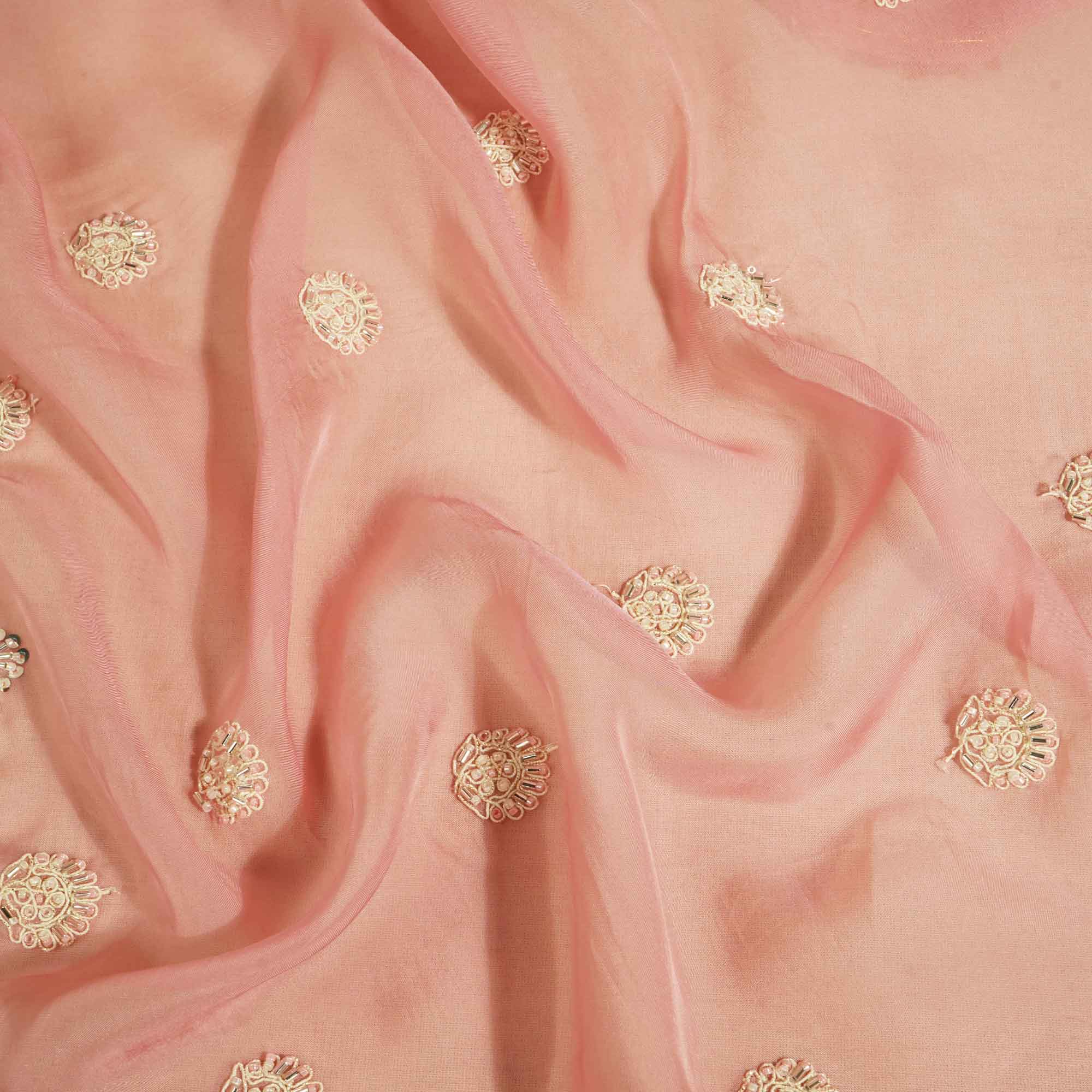 Pink Floral Cutdana & Sequins Embroidery Organza Fabric GT-25487