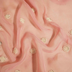 Pink Floral Cutdana & Sequins Embroidery Organza Fabric GT-25487