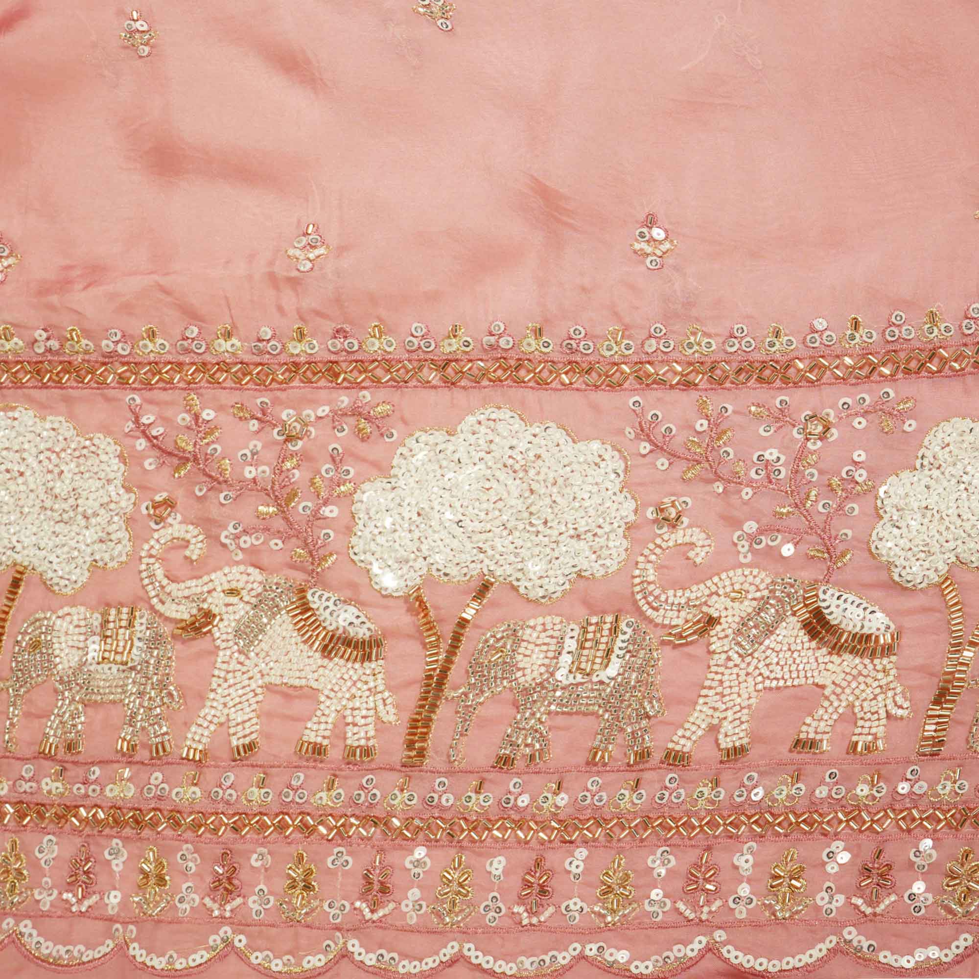 Pink Cutdana & Sequins Embroidery Organza Fabric GT-25489