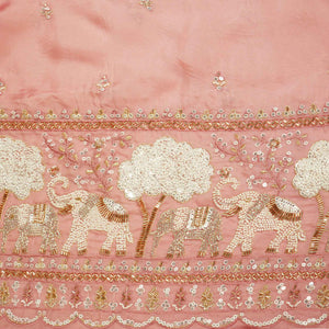 Pink Cutdana & Sequins Embroidery Organza Fabric GT-25489