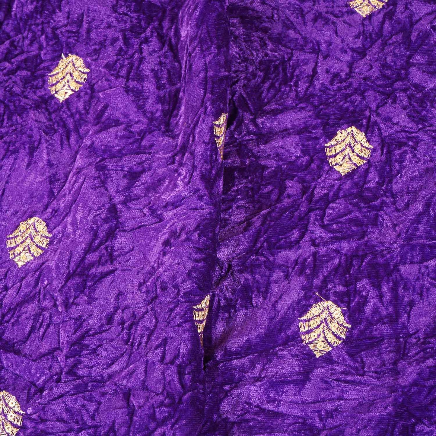 Royal Blue Floral Cutdana Crushed Velvet Fabric SC-28255