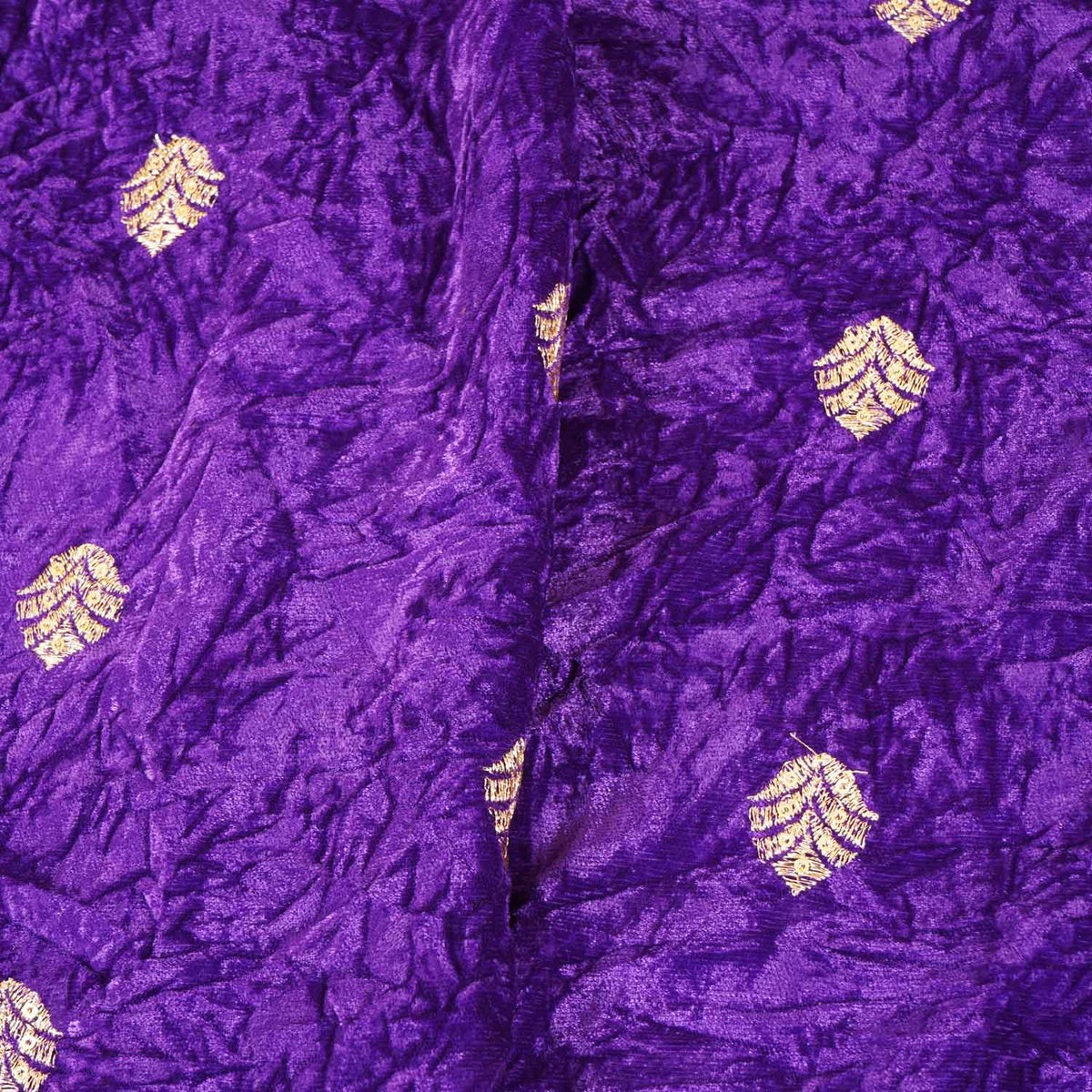 Royal Blue Floral Cutdana Crushed Velvet Fabric SC-28255 - TradeUNO