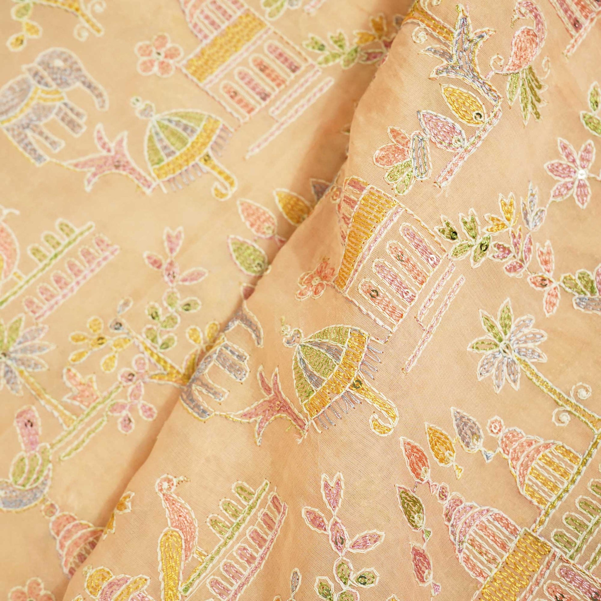 Peach Thread Sequins Embroidery Organza Fabric GT-25508