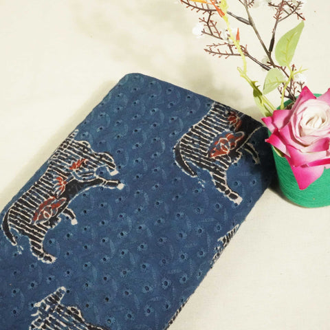 Indigo Pichwai Ajrakh Print Cotton Schiffli Fabric CG-25525