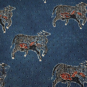 Indigo Pichwai Ajrakh Print Cotton Schiffli Fabric CG-25525