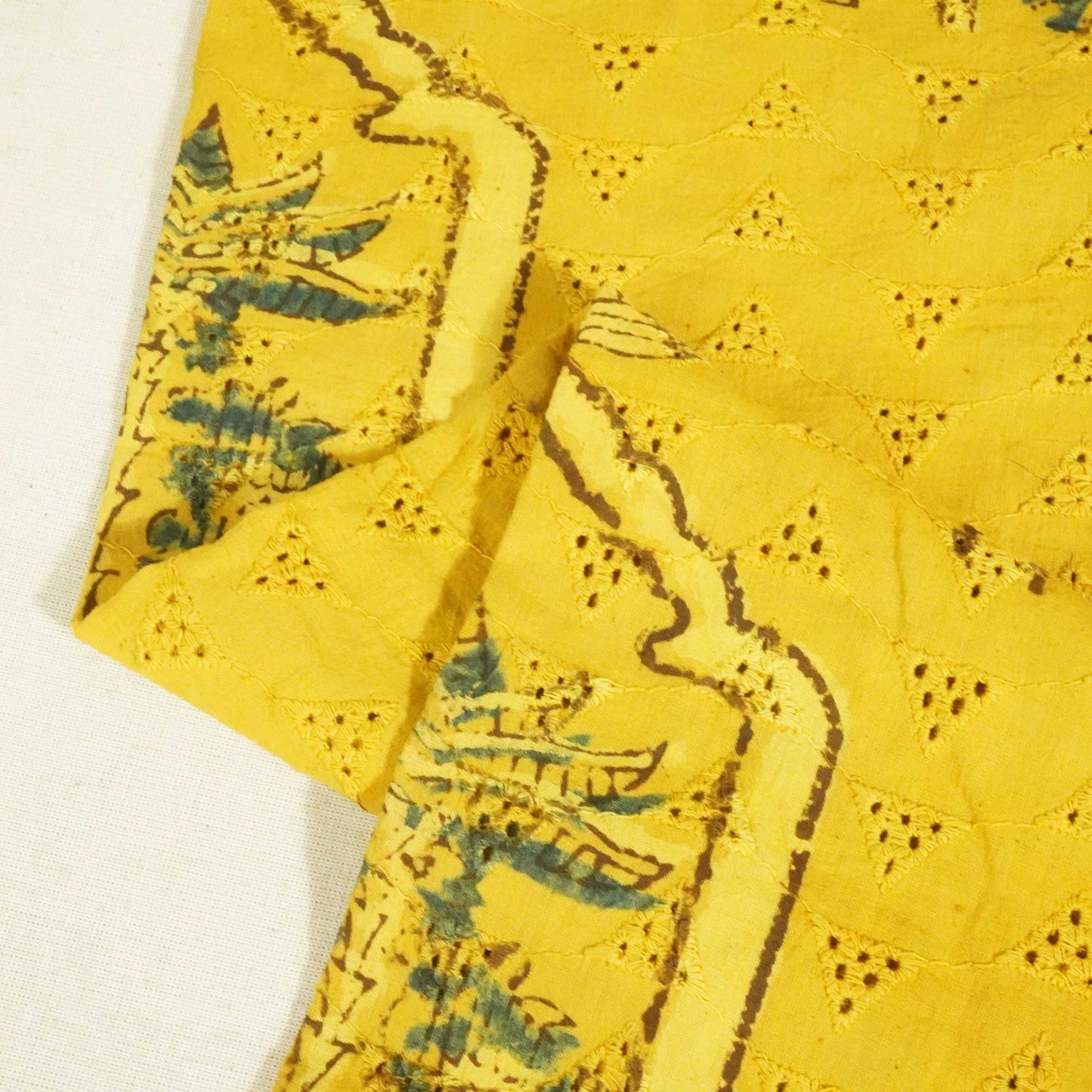 Mustard Yellow Ajrakh Print Cotton Schiffli Fabric CG-25530