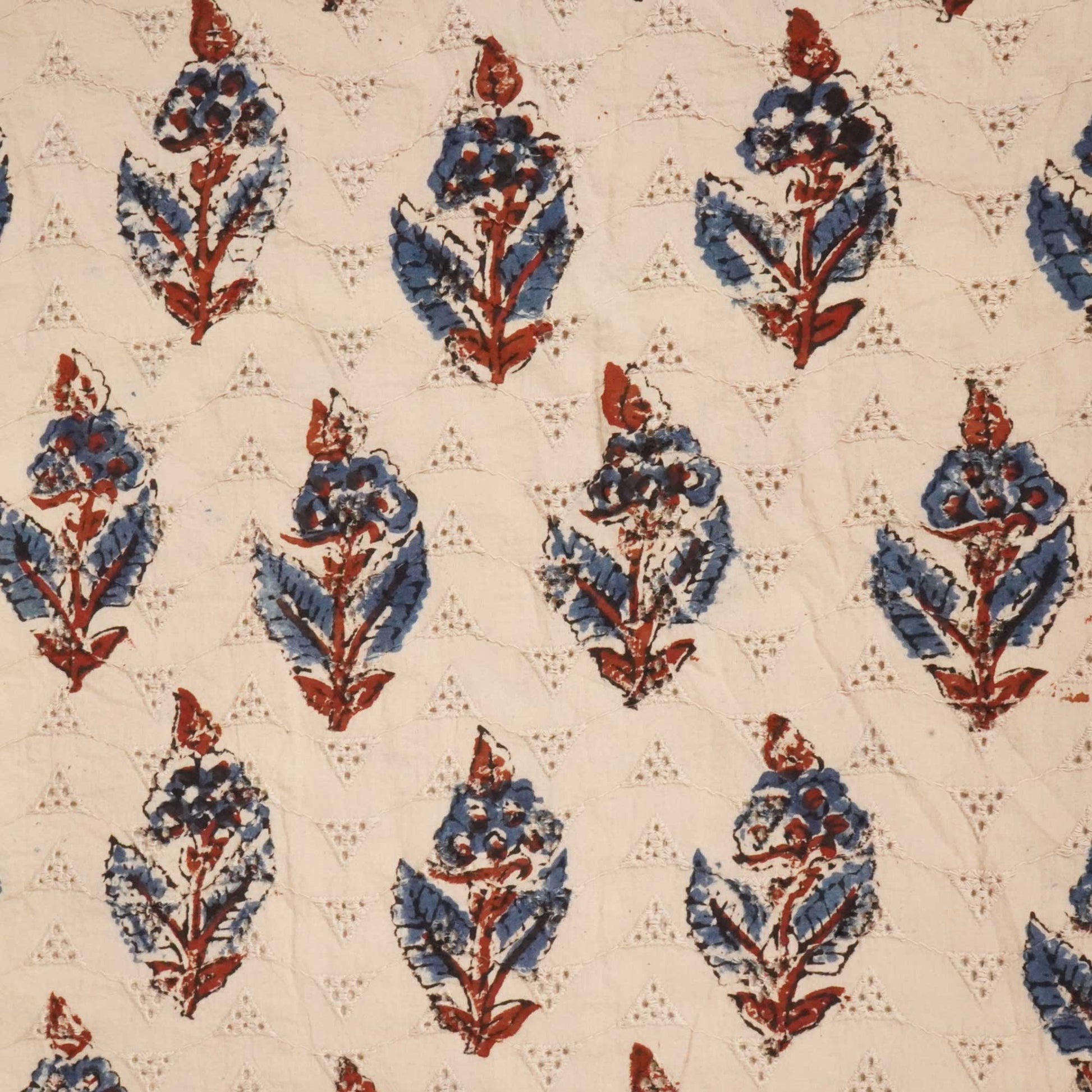 Beige Ajrakh Print Cotton Schiffli Fabric CG-25535