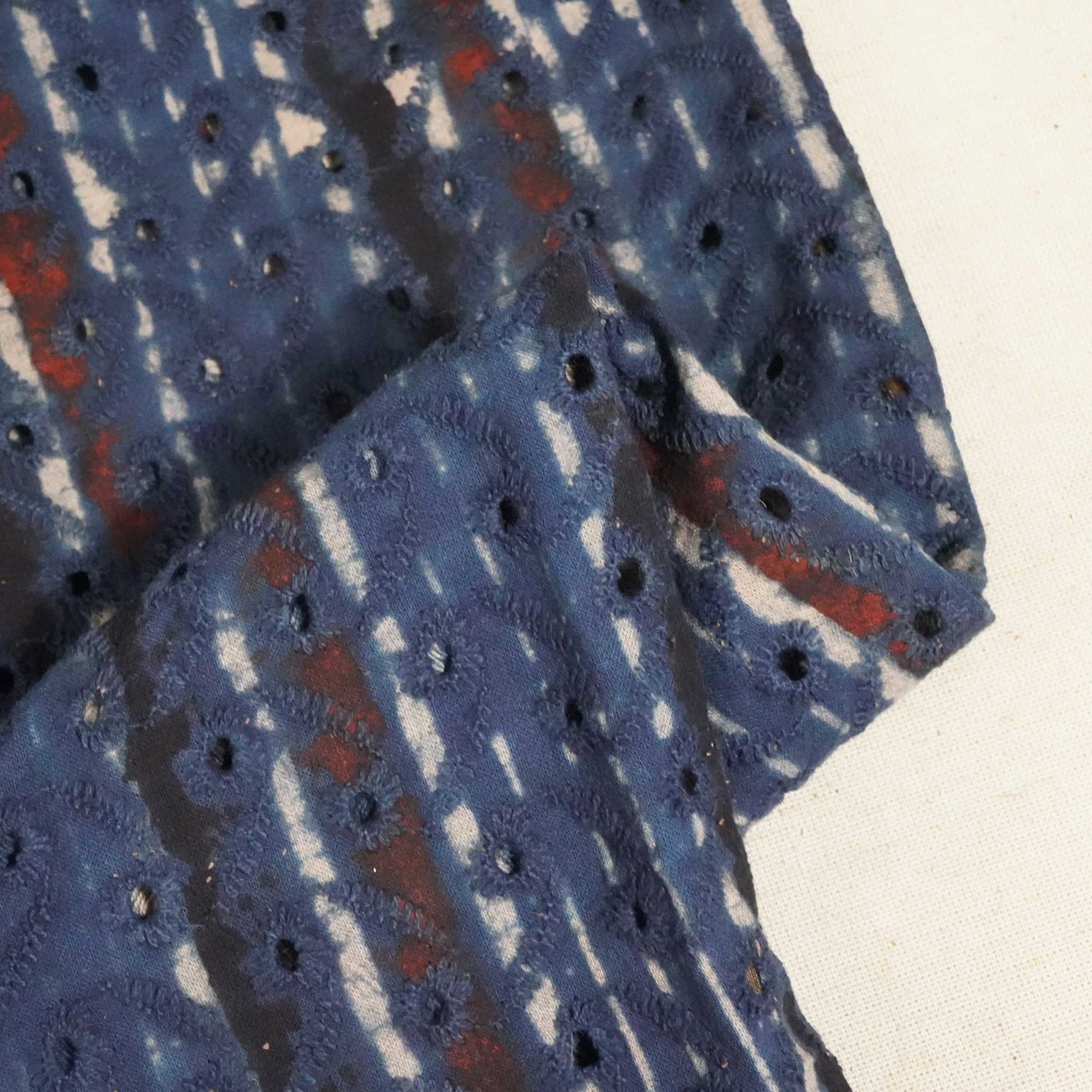 Indigo Stripes Print Cotton Schiffli Fabric CG-25543