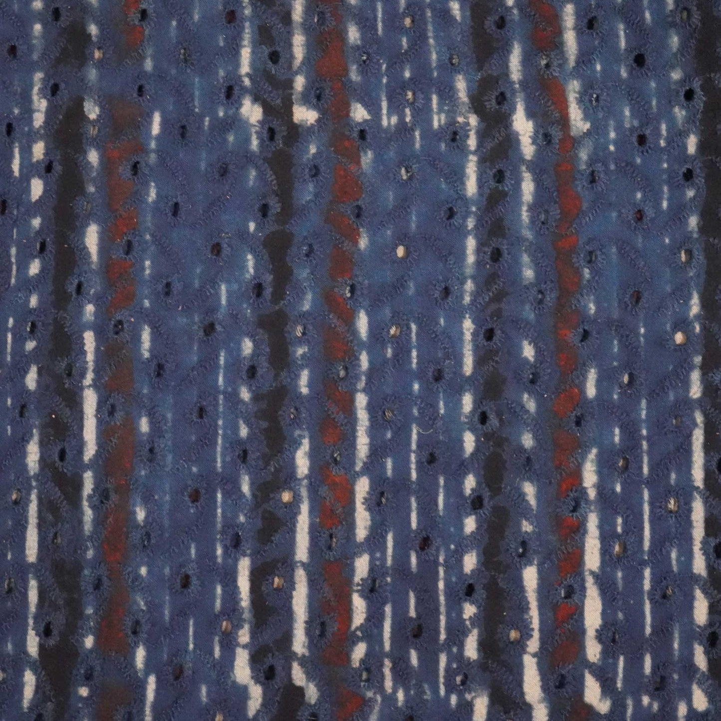 Indigo Stripes Print Cotton Schiffli Fabric CG-25543