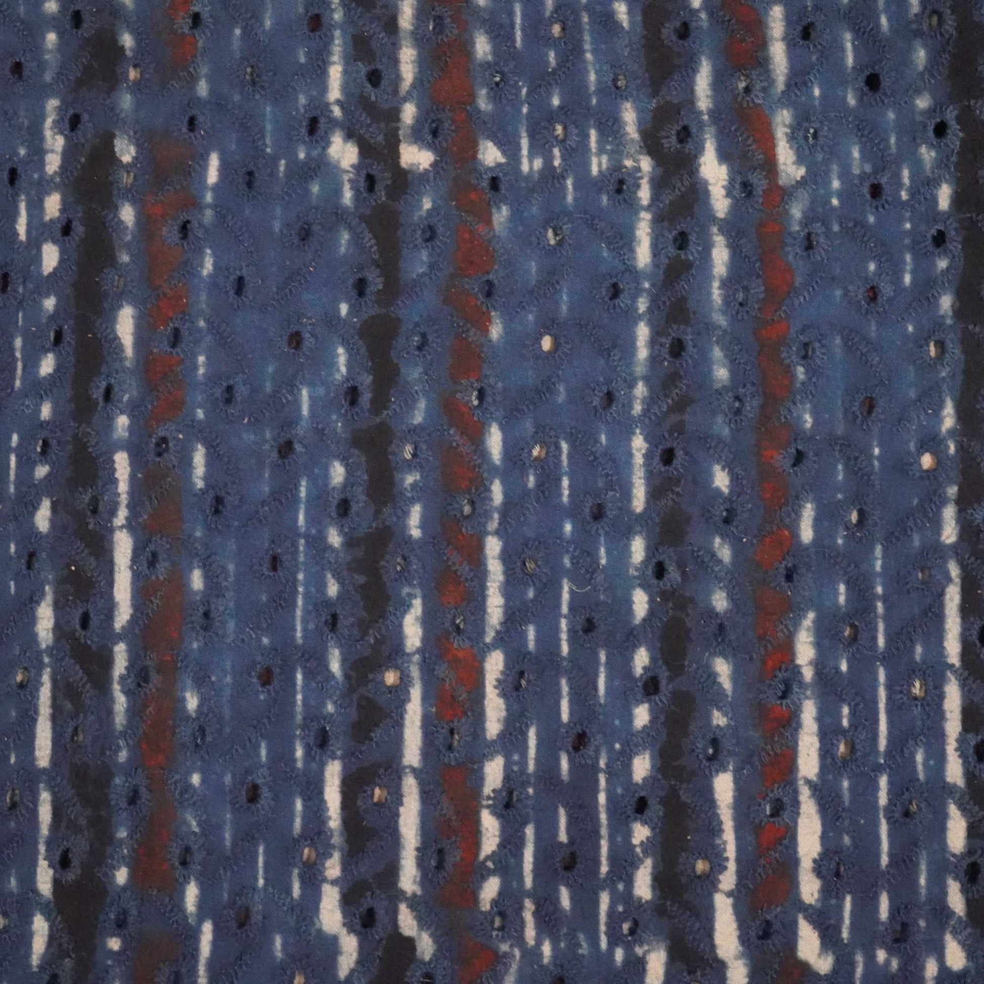 Indigo Stripes Print Cotton Schiffli Fabric CG-25543