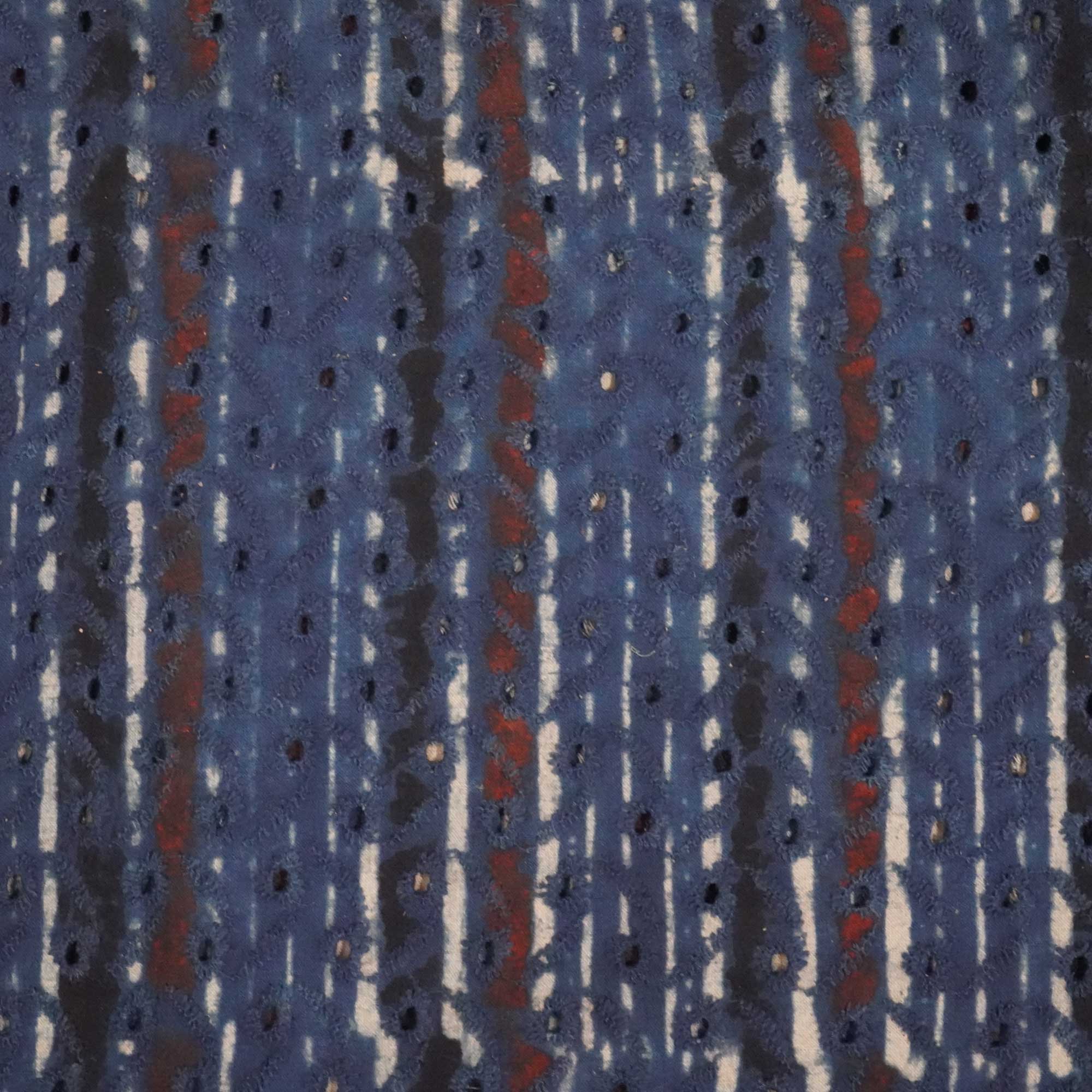 Indigo Stripes Print Cotton Schiffli Fabric CG-25543