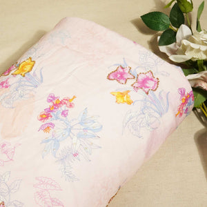 Peach Pink Floral Cutdana Embroidery Cotton Linen Fabric GT-25546