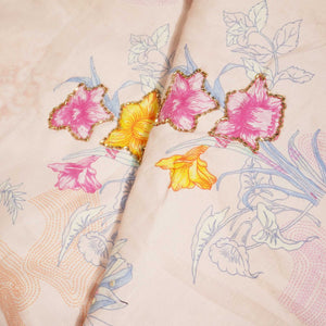 Peach Pink Floral Cutdana Embroidery Cotton Linen Fabric GT-25546
